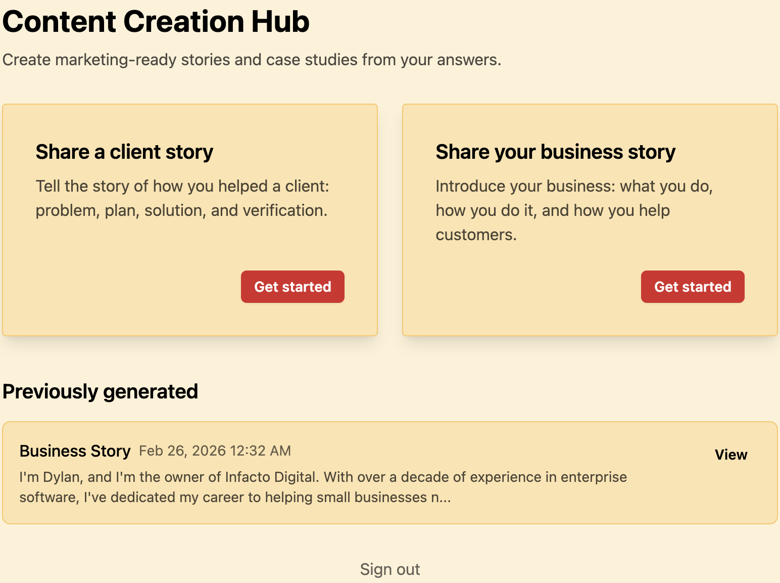 Content Creation Hub dashboard preview